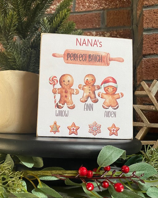 Nana's Favorite Batch Christmas Wooden Sign, Custom Christmas Baking Sign, Personalized Family Ginger Bread Sign